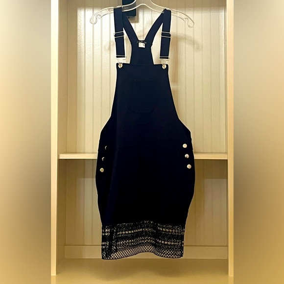VENUS Navy Overall Dress w. elegant lace trim at the bottom hem | M - Picture 7 of 10